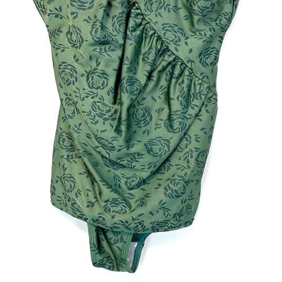 Vintage | Sun Sations | Green Rose Print One Piece Swim Suit Size 12 - Picture 3 of 11